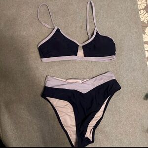 NWT CUPSHE Bikini Cut Out High Waisted Scoop Neck V Cut Purple/blue size S